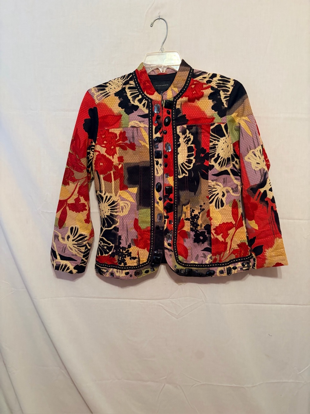 Investments Multicolor Floral Jacket — Red, Black & Purple Accents